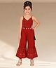 Lil' Drama Cotton Knit Sleeveless Polka Dots Printed Smocked Jumpsuit - Red