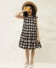 Bugandbees Cotton Woven Sleeveless Checked & Hearts Printed Tiered Dress - Black