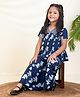 Bugandbees Viscose Rayon Woven Half Sleeves Floral Printed Top & Palazzo Set - Navy Blue