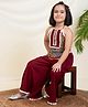 Bugandbees Viscose Rayon Woven Sleeveless Floral Printed Ric Rac Lace Embellished Top & Palazzo Set - Maroon