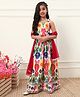 Bugandbees Linen Woven Sleeveless Ikat Printed Choli & Lehenga With Dupatta Set - Multi Colour