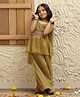 Bugandbees Chiffon Woven Sleeveless Lace Embellished Top & Palazzo With Dupatta Set - Olive Green