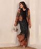 Bugandbees Chiffon Woven Solid Top & Pants Set With Full Sleeves Geometric Printed Shrug - Black