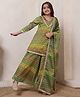 Bugandbees Chanderi Woven Three Fourth Sleeves Ethnic Motifs Printed Lace Embellished Kurti & Palazzo With Dupatta Set - Multi Colour