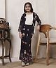 Bugandbees Woven Solid Top & Pants Set With Full Sleeves Animals Printed Shrug - Black