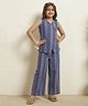 Bugandbees Cotton Woven Sleeveless Striped Coordinating Top & Palazzo Set - Blue