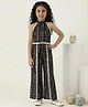 Bugandbees Rayon Woven Sleeveless Abstract Printed & Lace Embellished Coordinating Top & Pants Set - Black