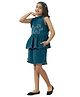 Bugandbees Cotton Woven Sleeveless Elephant Embroidered Top & Shorts Set - Teal Blue