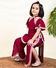 Bugandbees Viscose Rayon Woven Half Sleeves Ric Rac Lace Embellished Top & Pants Set - Maroon