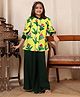 Bugandbees Viscose Rayon Woven Three Fourth Sleeves Leaves Printed Top & Palazzo Set - Yellow