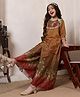 Bugandbees Silk Woven Three Fourth Sleeves Abstract Printed Lace Embellished Kurti & Palazzo Set - Mustard
