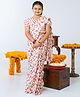 Jilmil Cotton Knit Half Puffed Sleeves Blouse With Floral Printed Frill Detailed Ready to Wear Saree - White