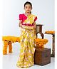 Jilmil Cotton Knit Half Puffed Sleeves Blouse With Floral Printed Frill Detailed Ready to Wear Saree - Yellow