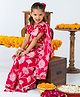 Jilmil Cotton Knit Half Puffed Sleeves Floral Printed Blouse With Lace Embellished Ready To Wear Saree - Red