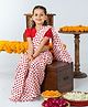 Jilmil Cotton Knit Half Puffed Sleeves Solid Blouse With Polka Dots Printed Ready To Wear Saree - Red