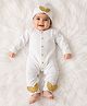 Tipy Tipy Tap Cotton Jersey Knit Full Sleeves Angel Wings Applique Detailed Romper With Cap - White