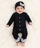 Tipy Tipy Tap Cotton Jersey Knit Full Sleeves Angel Wings Applique Detailed Romper With Cap - Black
