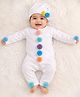 Tipy Tipy Tap Cotton Jersey Knit Full Sleeves Pom Pom Embellished Romper With Cap - White