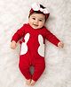 Tipy Tipy Tap Cotton Jersey Knit Full Sleeves Bow Applique Detailed Bunny Face Designed Romper With Headband - Red