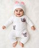 Tipy Tipy Tap Cotton Lycra Knit Full Sleeves Mouse Printed Romper With Cap - White