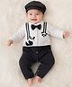 Tipy Tipy Tap Cotton Lycra Knit Full Sleeves Panda Applique Detailed Romper With Cap - Black & White