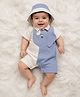 Tipy Tipy Tap Cotton Flax Knit Half Sleeves Elephant Designed Romper With Bucket Cap - Blue & White