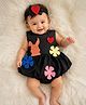 Tipy Tipy Tap Knit Sleeveless Floral Patch Detailed Dress With Bloomer & Headband - Black