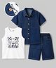 OLLINGTON ST. Denim Half Sleeves Shirt With Lion & Text Inner Tee & Shorts -White & Navy