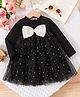 Mark & Mia Cotton Mixes Full Sleeves Party Dress with Bow & Flower Embellished - Black