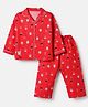 Enfance Core Cotton Woven Full Sleeves Co-ords Shirt & Pyjama Night Suit with Anchor & Ship Printed in Red