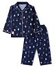 Enfance Core Cotton Woven Full Sleeves Co-ords Shirt & Pyjama Night Suit with Anchor & Ship Printed in Navy Blue