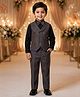 Rikidoos Cotton Woven Full Sleeves Stone Embellished Three Piece Party Suit With Bow - Grey & Black