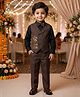Rikidoos Cotton Woven Full Sleeves 3 Piece Party Suit With Palm Tree Sequin Detailing & Bow - Brown & Black