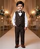 Rikidoos Cotton Woven Full Sleeves 3 Piece Party Suit With Floral Sequin Detailing & Bow - Brown & White