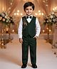 Rikidoos Cotton Woven Full Sleeves 3 Piece Party Suit With Bird Sequin Detailing & Bow - Green & White