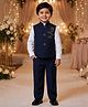 Rikidoos Cotton Woven Full Sleeves Stone Embellished Three Piece Party Suit - Navy Blue & White