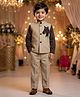 Rikidoos Cotton Woven Full Sleeves Stone Embellished Three Piece Party Suit - Brown