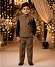 Rikidoos Cotton Woven Full Sleeves Stone Embellished Three Piece Party Suit - Brown & Black