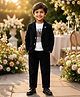 Rikidoos Cotton Woven Full Sleeves Text Printed T-Shirt & Trouser Set With Textured Blazer - Black & White