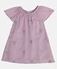 Mini Klub Cotton Blend Woven Half Sleeves Bear Embroidered Dress - Lavender