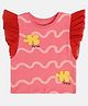 MINI KLUB Cotton Knit Frill Sleeves Puzzle Patch Detailed Wave Printed Top - Pink