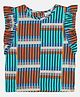 MINI KLUB Cotton Blend Woven Frill Sleeves Striped Top - Blue