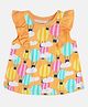 MINI KLUB Cotton Knit Frill Sleeves Hot Air Balloon Printed Top - Orange