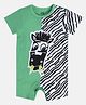 MINI KLUB Cotton Knit Half Sleeves Zebra Printed & Patch Detailed Romper - Green