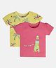 MINI KLUB Cotton Knit Pack Of 2 Half Sleeves Lighthouse & Palm Tree Printed Tops - Pink & Yellow