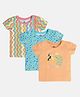MINI KLUB Cotton Knit Pack Of 3 Half Sleeves Bird & Floral Printed Tops - White Beige & Blue