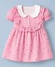 Babyhug Seer-Sucker Woven Frock with Half Sleeves and Floral Print in Pink