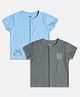 MINI KLUB Cotton Blend Knit Pack Of 2 Half Sleeves Wave Text & Crab Printed Vests - Grey & Blue