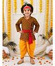 BownBee Cotton Woven Janmashtami Theme Full Sleeves Floral Printed Kanhaiya Costume Set - Mustard