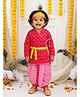 BownBee Cotton Woven Janmashtami Theme Full Sleeves Floral Printed Kanhaiya Costume Set - Red & Pink
